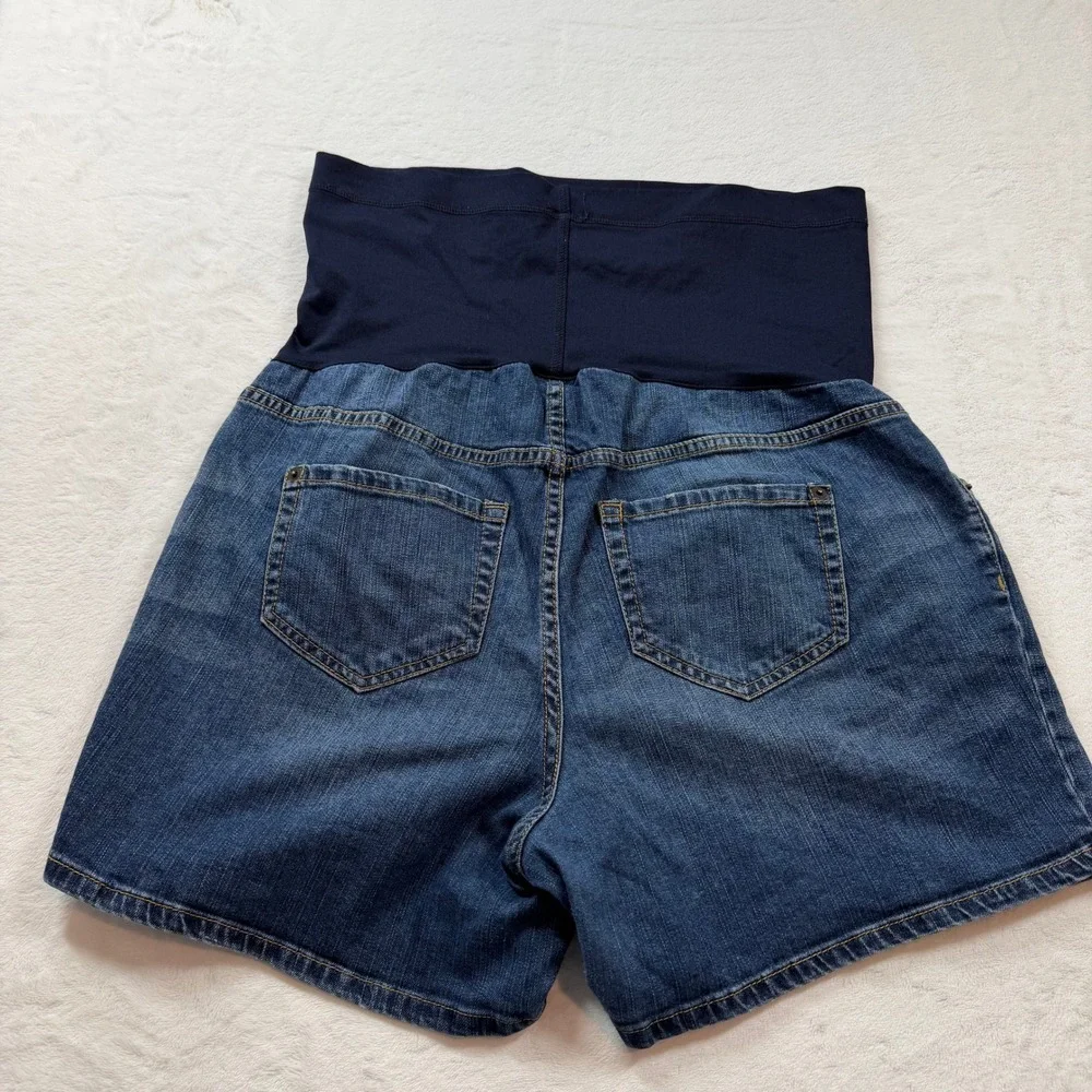 Maternity Denim Shorts Women Size 10 Blue Good Over Belly Panel‎ Stretch